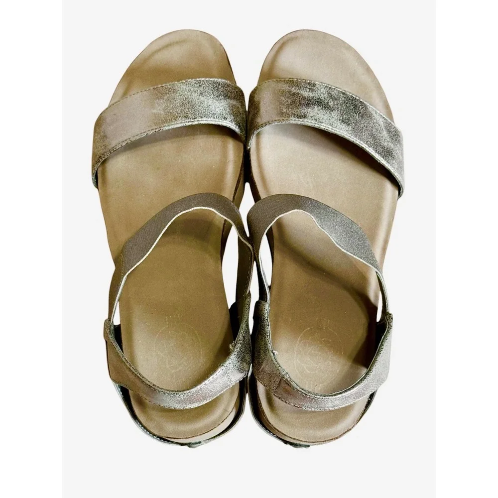 Hokus Pokus Tatum‎ Size-9.5 Metallic Platform Wedge Sandals Elastic Slingback